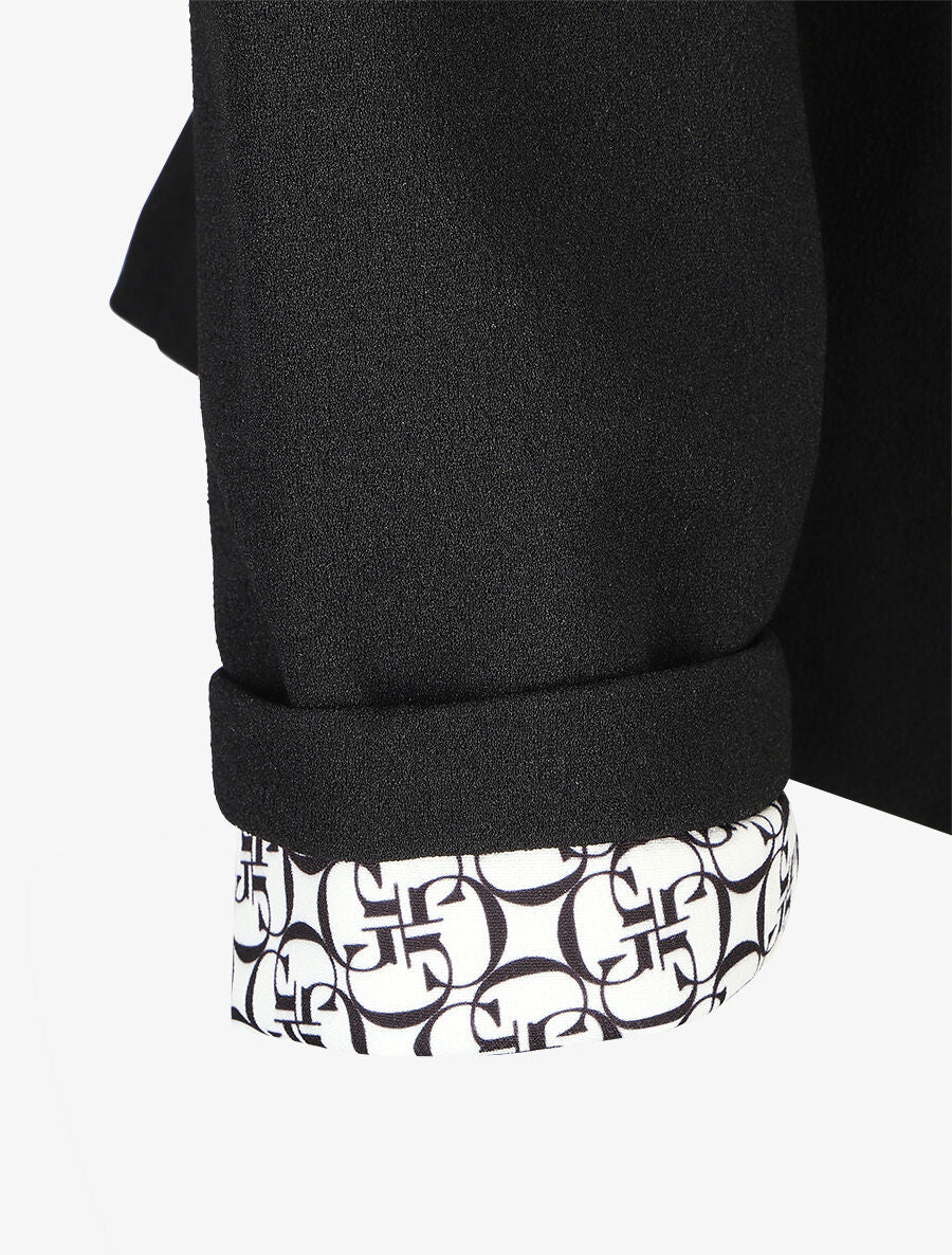 Effen blazer met gedrukte grafische revers - zwart - Image 3