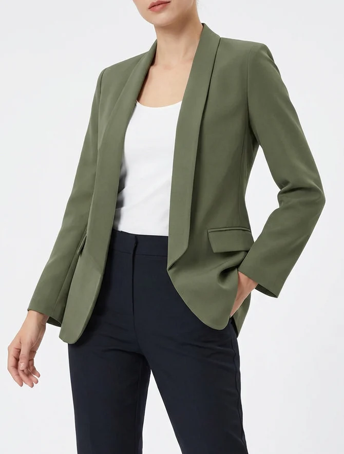 Effen blazer met lange mouwen - Kaki - Image 4
