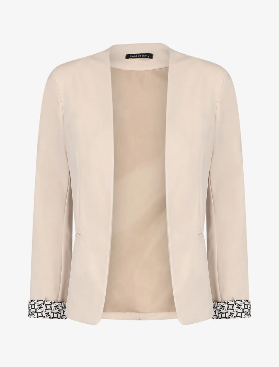 Effen blazer met revers en alfabetprint - Beige