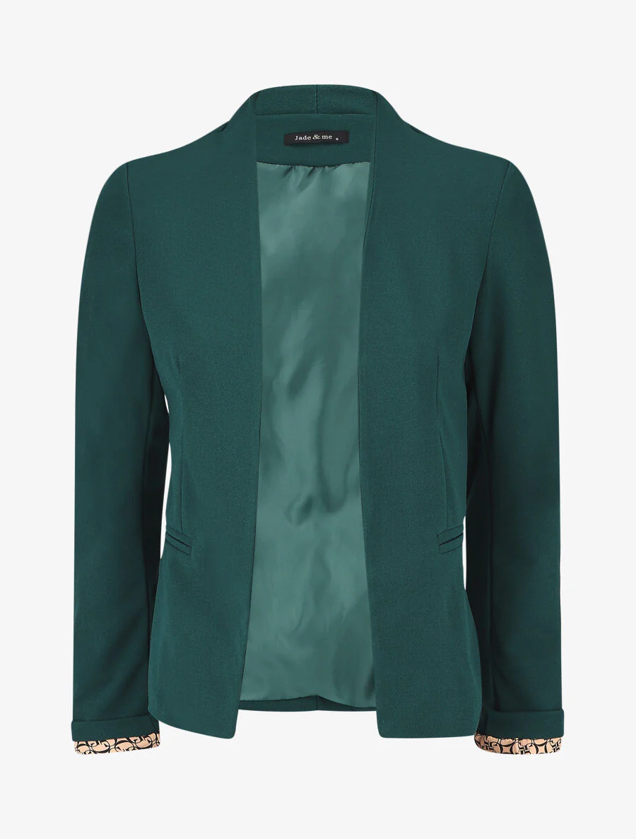 Effen blazer met revers en grafische print - dennengroen