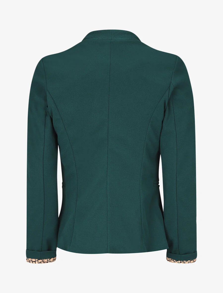 Effen blazer met revers en grafische print - dennengroen - Image 2