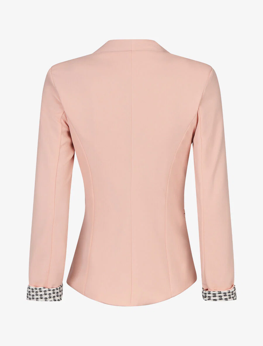 Effen blazer met revers en Griekse print - Roze - Image 2