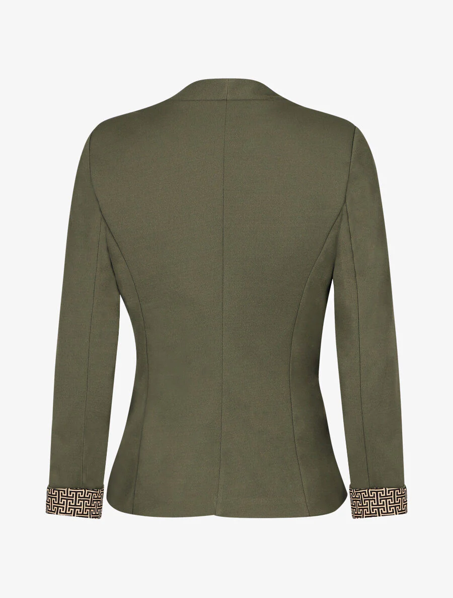 Effen blazer met revers en Griekse print - kaki - Image 2