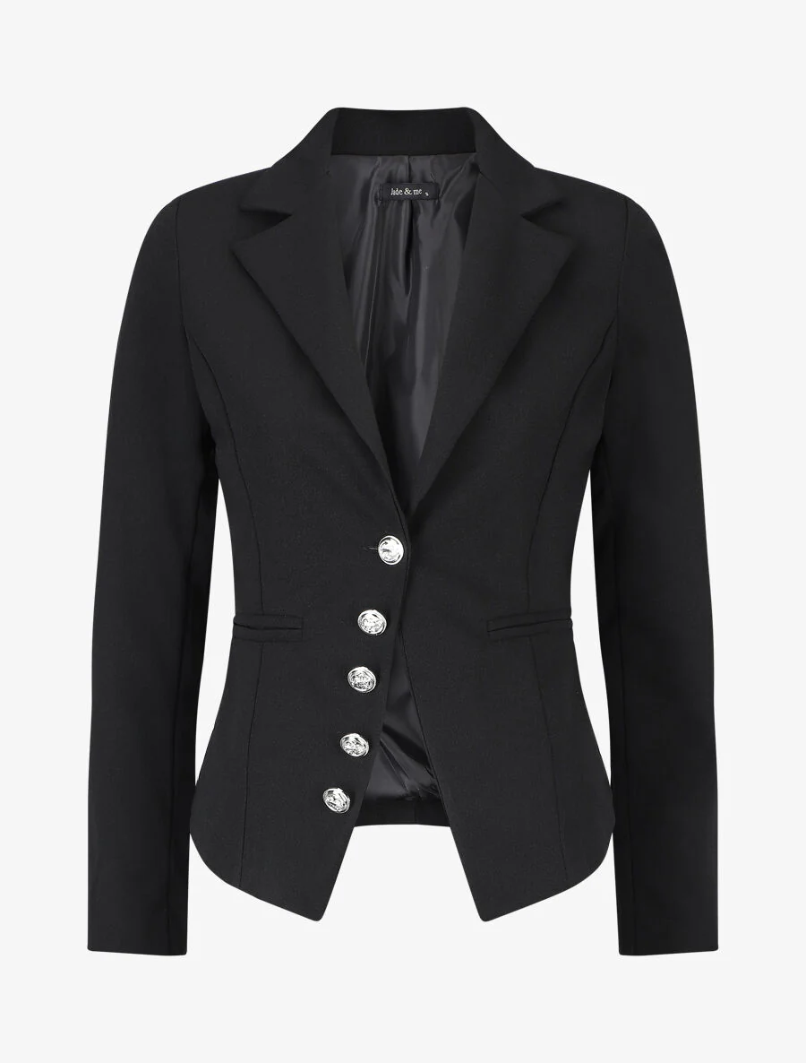 Effen blazer met sierknopen - Zwart