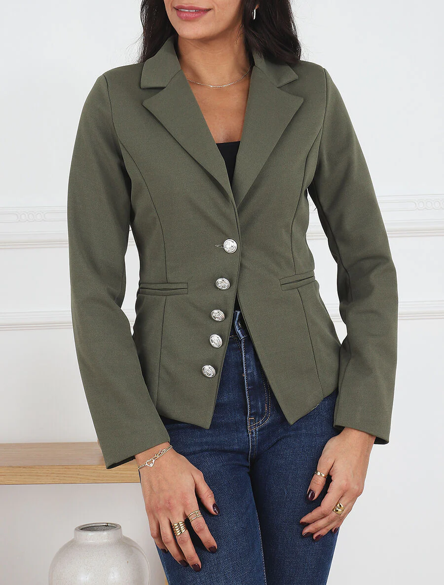 Effen blazer met sierknopen - Kakigroen - Image 4