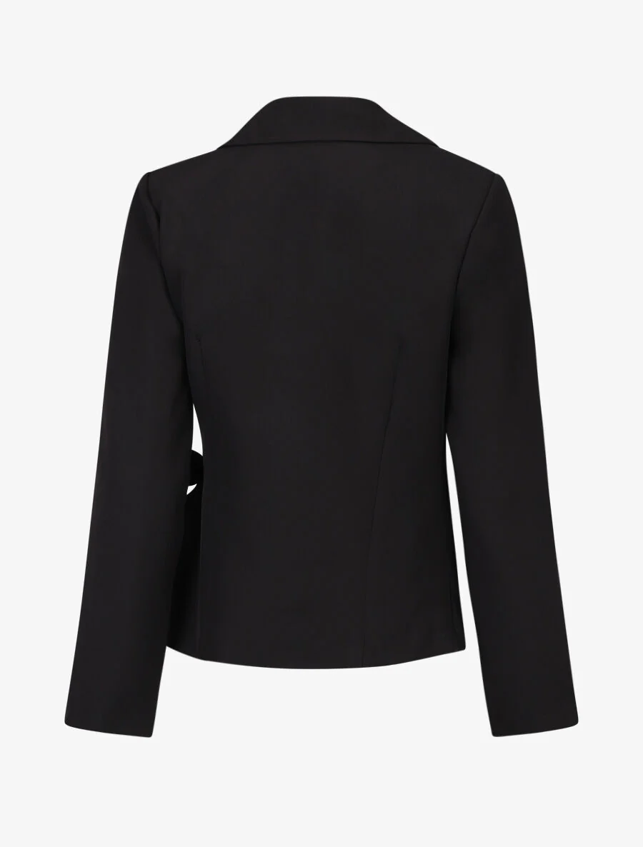 Effen blazer met striksluiting - zwart - Image 2