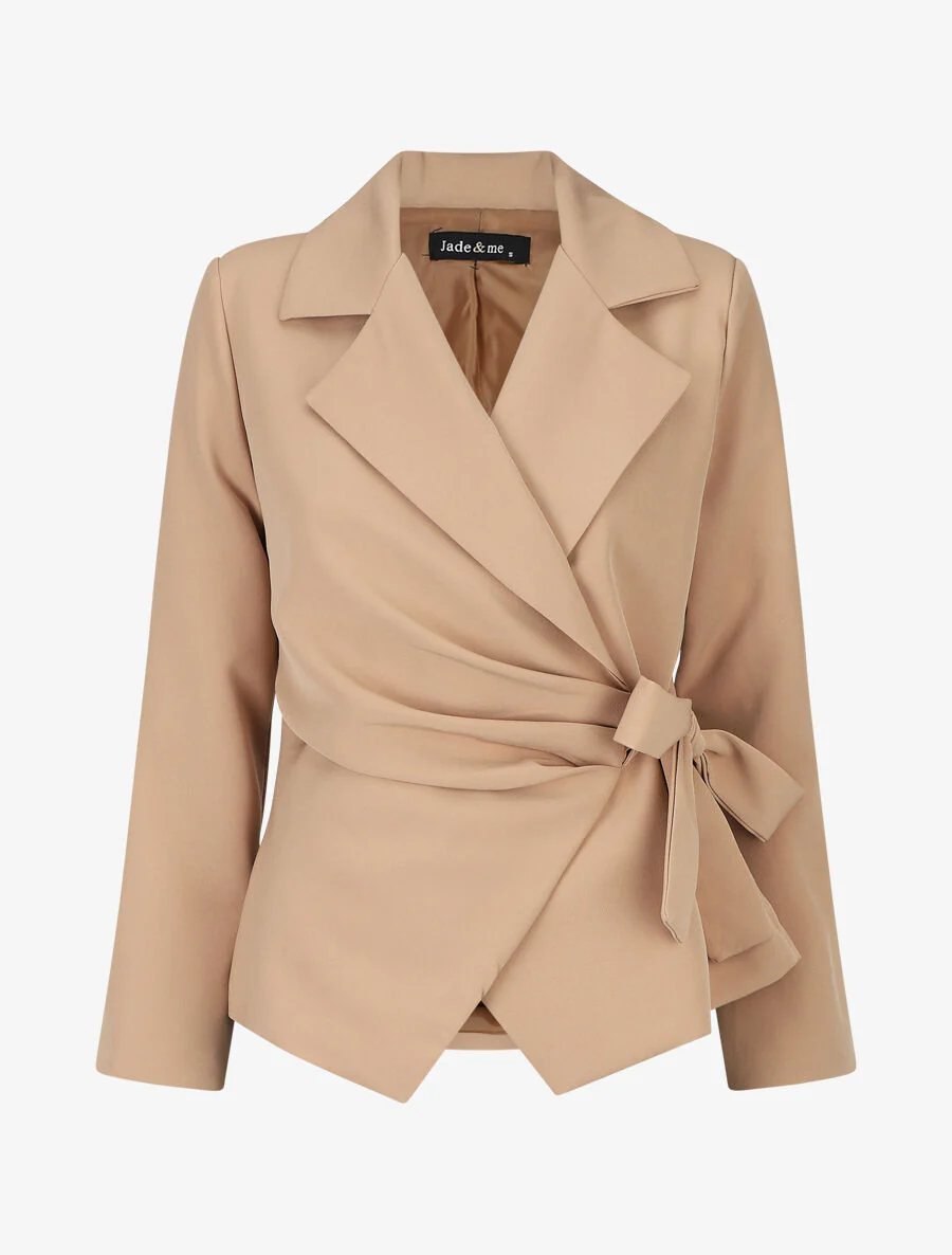 Effen blazer met striksluiting - Kameel
