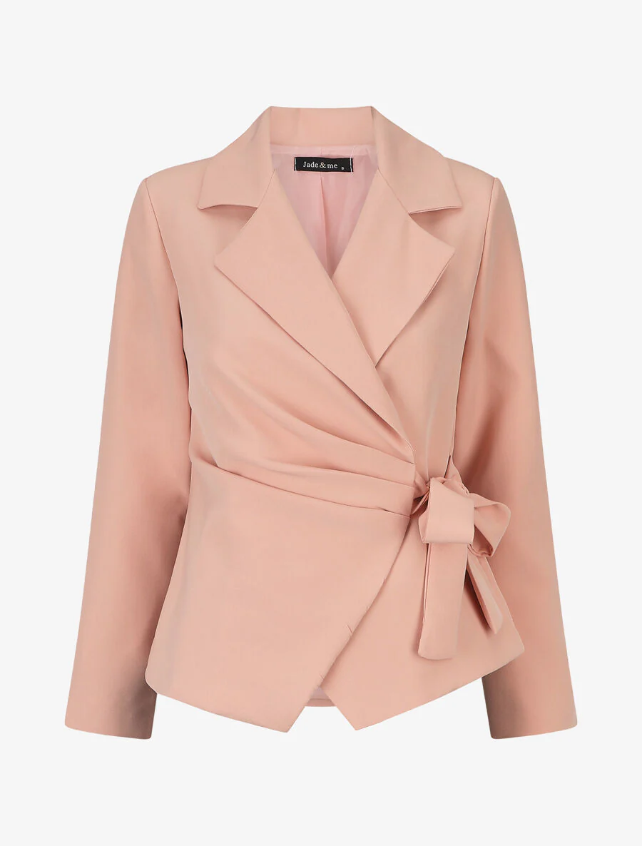 Effen blazer met striksluiting - Roze