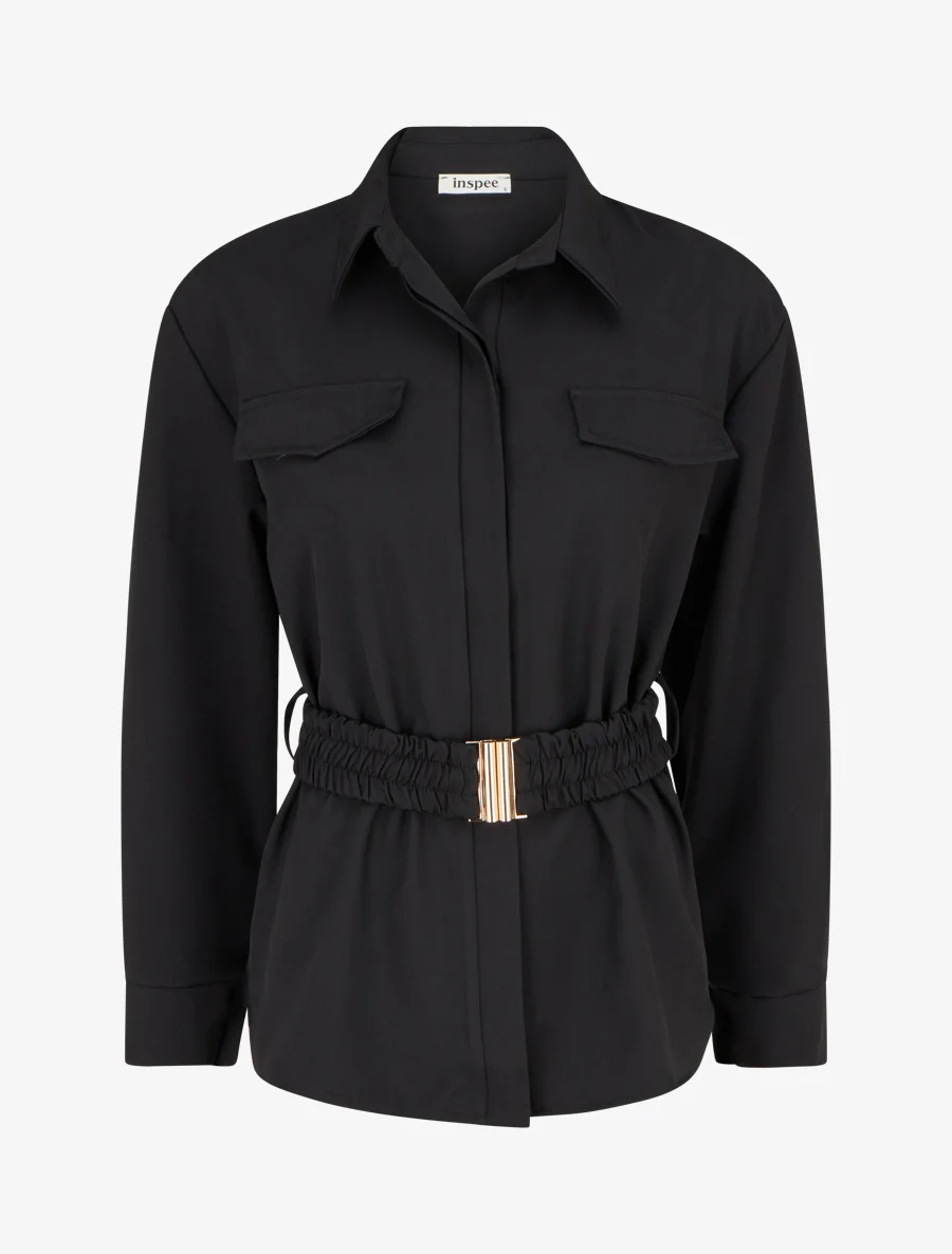 Effen blouse met ceintuur - Zwart