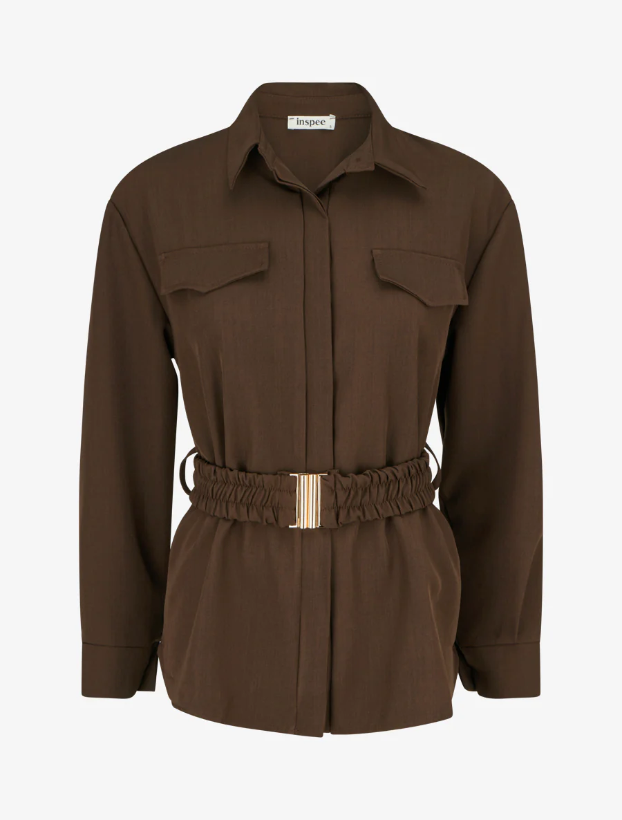 Effen blouse met ceintuur - Bruin
