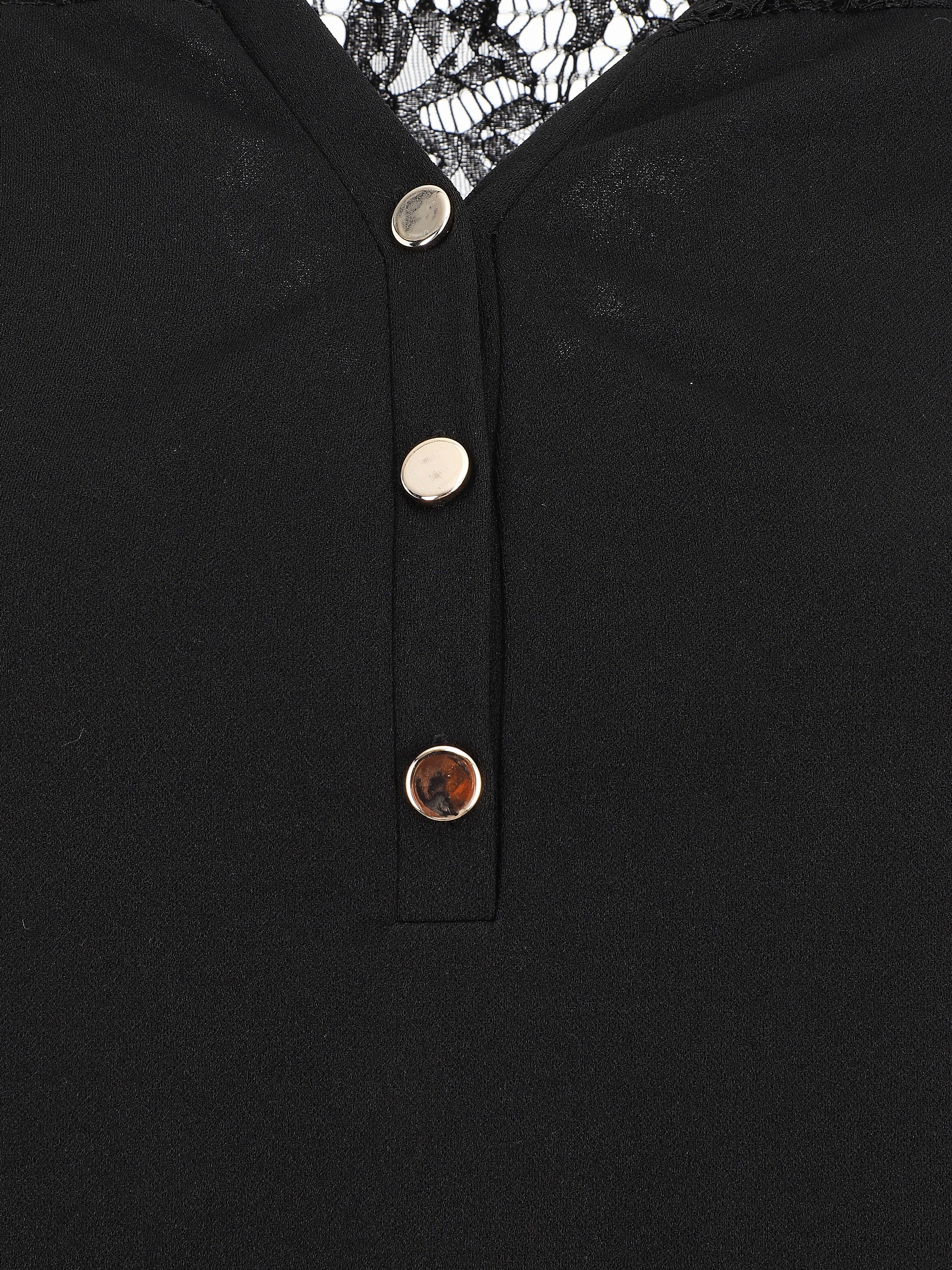 Effen blouse met kant - Zwart - Image 3