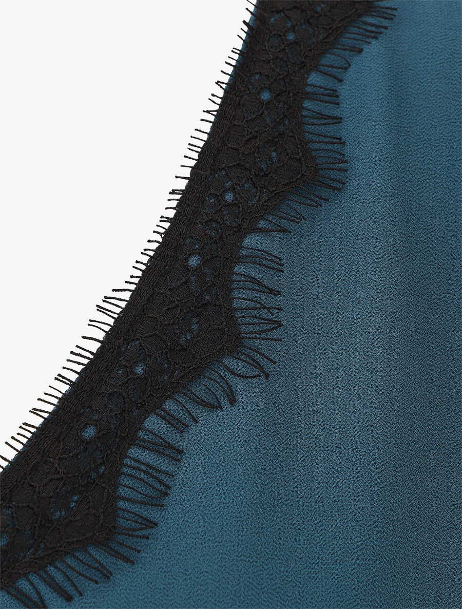Effen blouse met lange mouwen en kanten kraag - Blauwgroen - Image 3