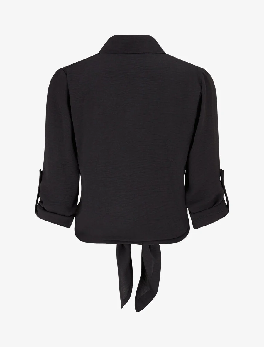 Effen blouse met striksluiting - Zwart - Image 2