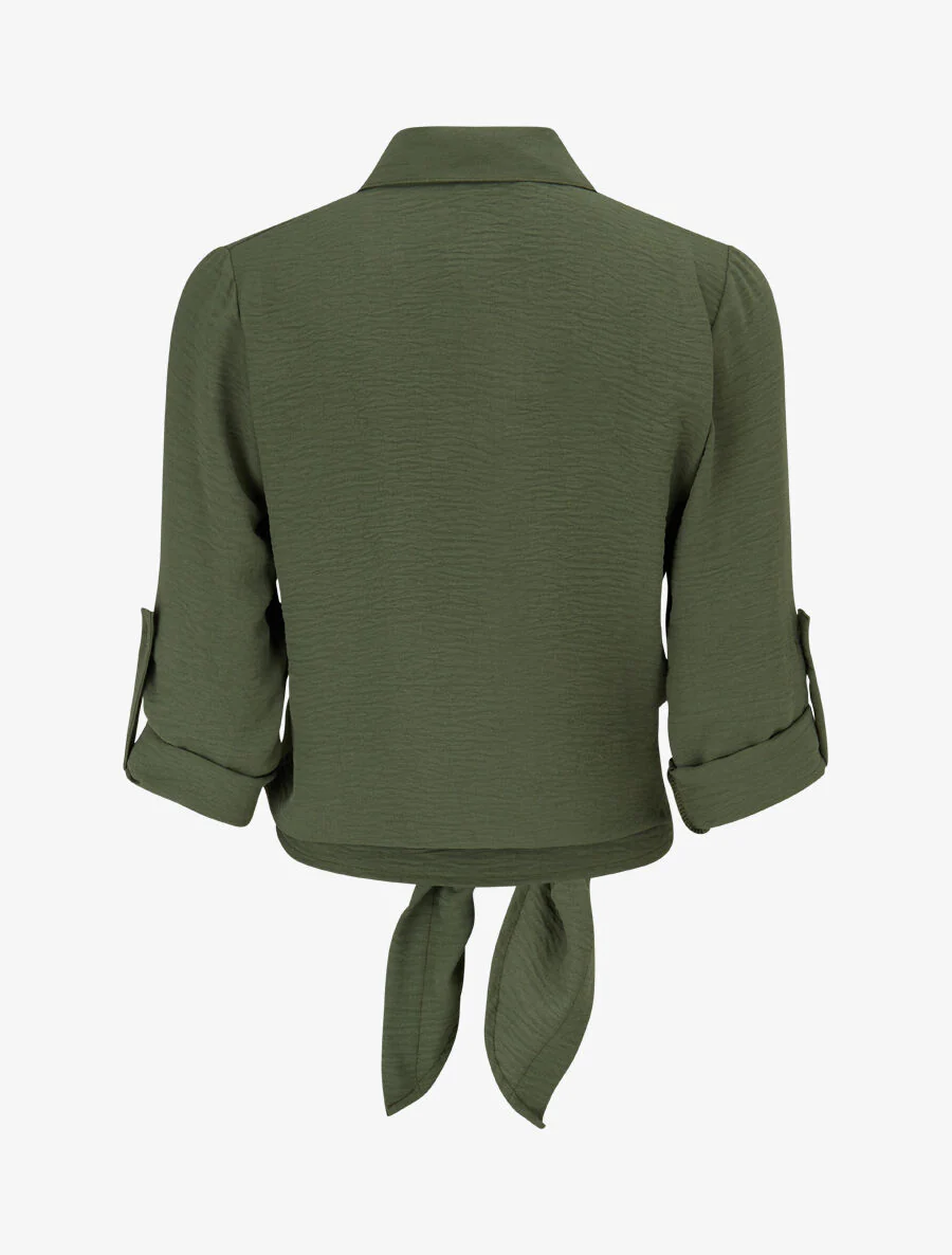 Effen blouse met striksluiting - groen - Image 2