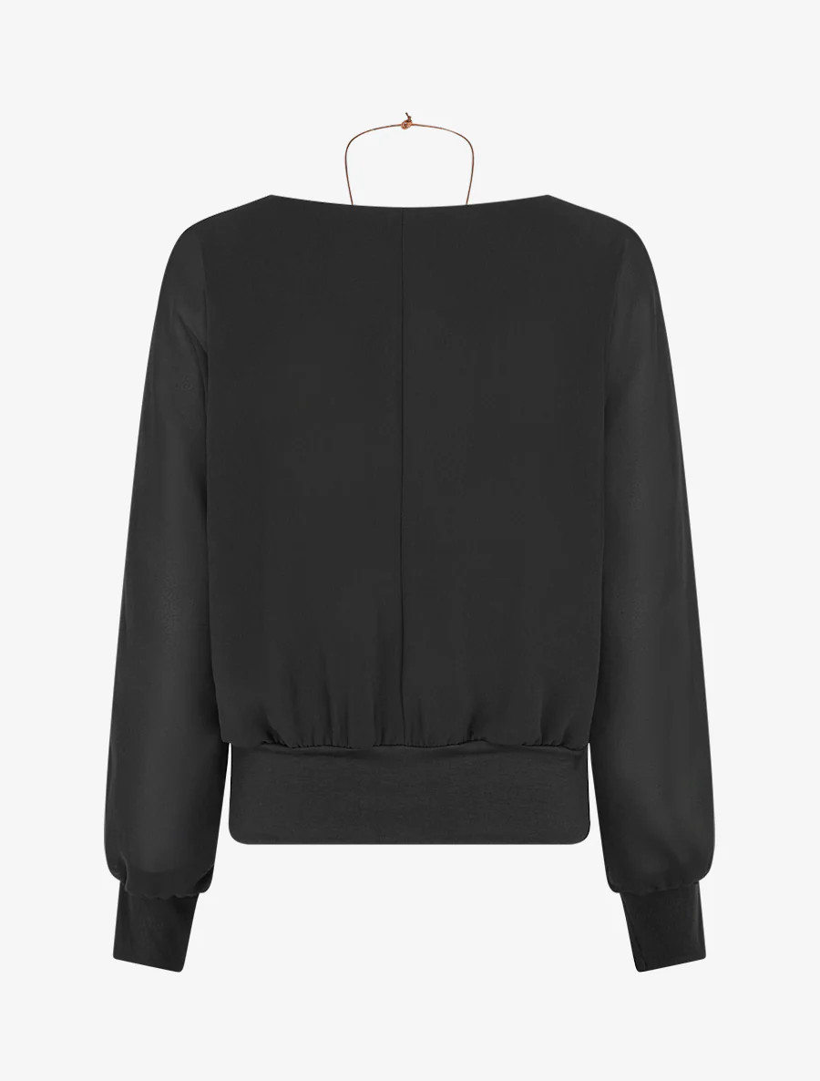 Effen blouse van voile met lange mouwen - Zwart - Image 2