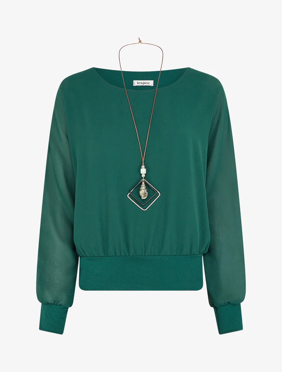 Effen blouse van voile met lange mouwen - Dennengroen