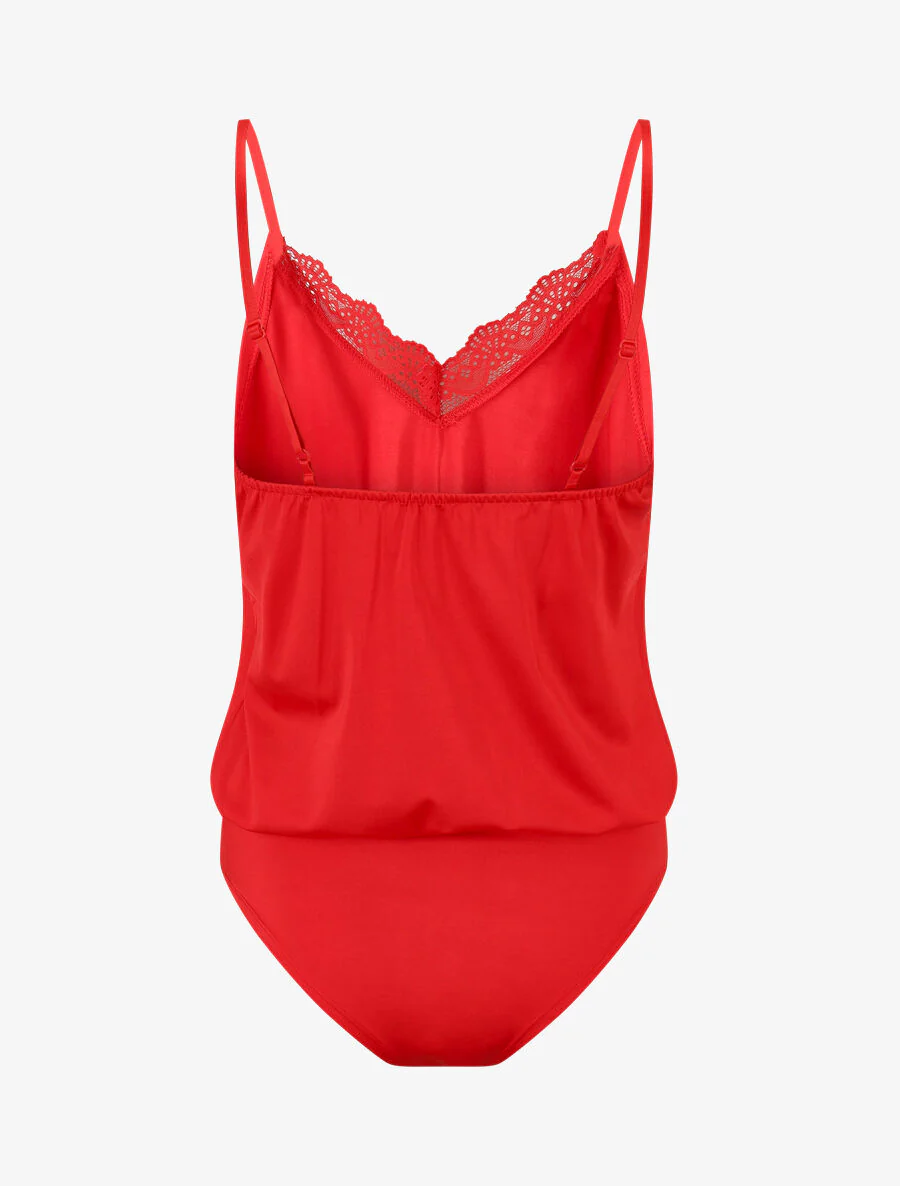 Effen body met kanten detail - Rood - Image 2