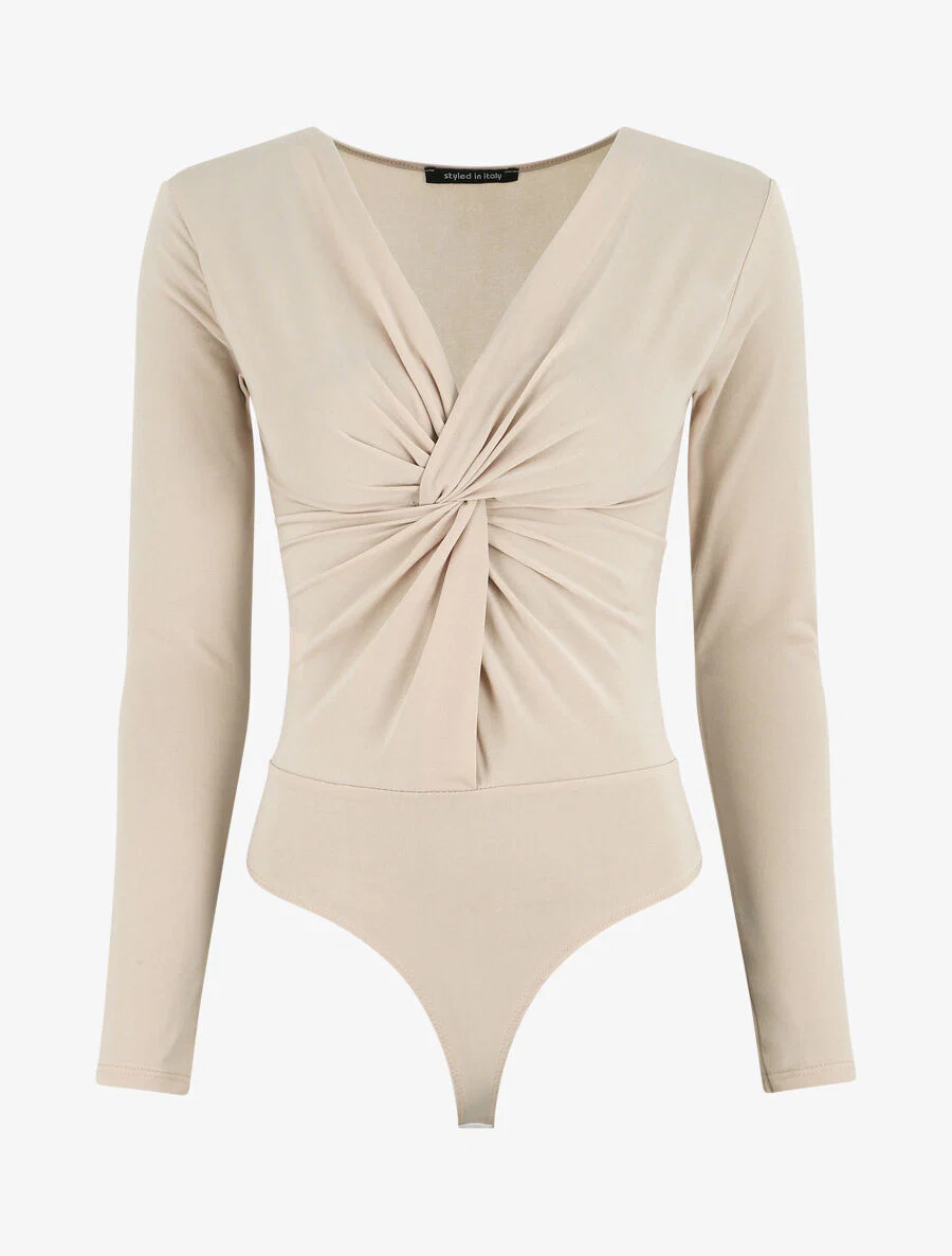 Effen body met V-hals - Beige
