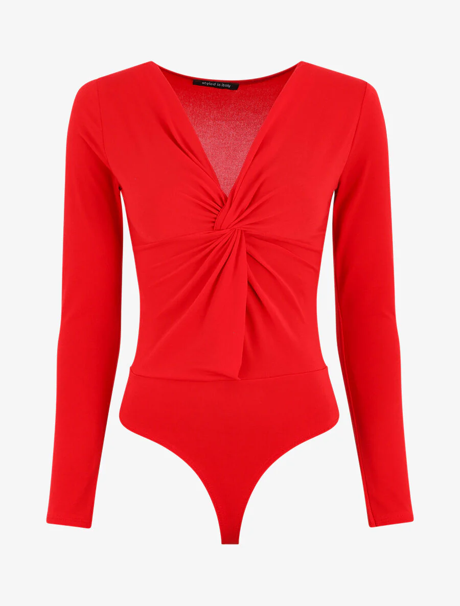 Effen body met V-hals - rood