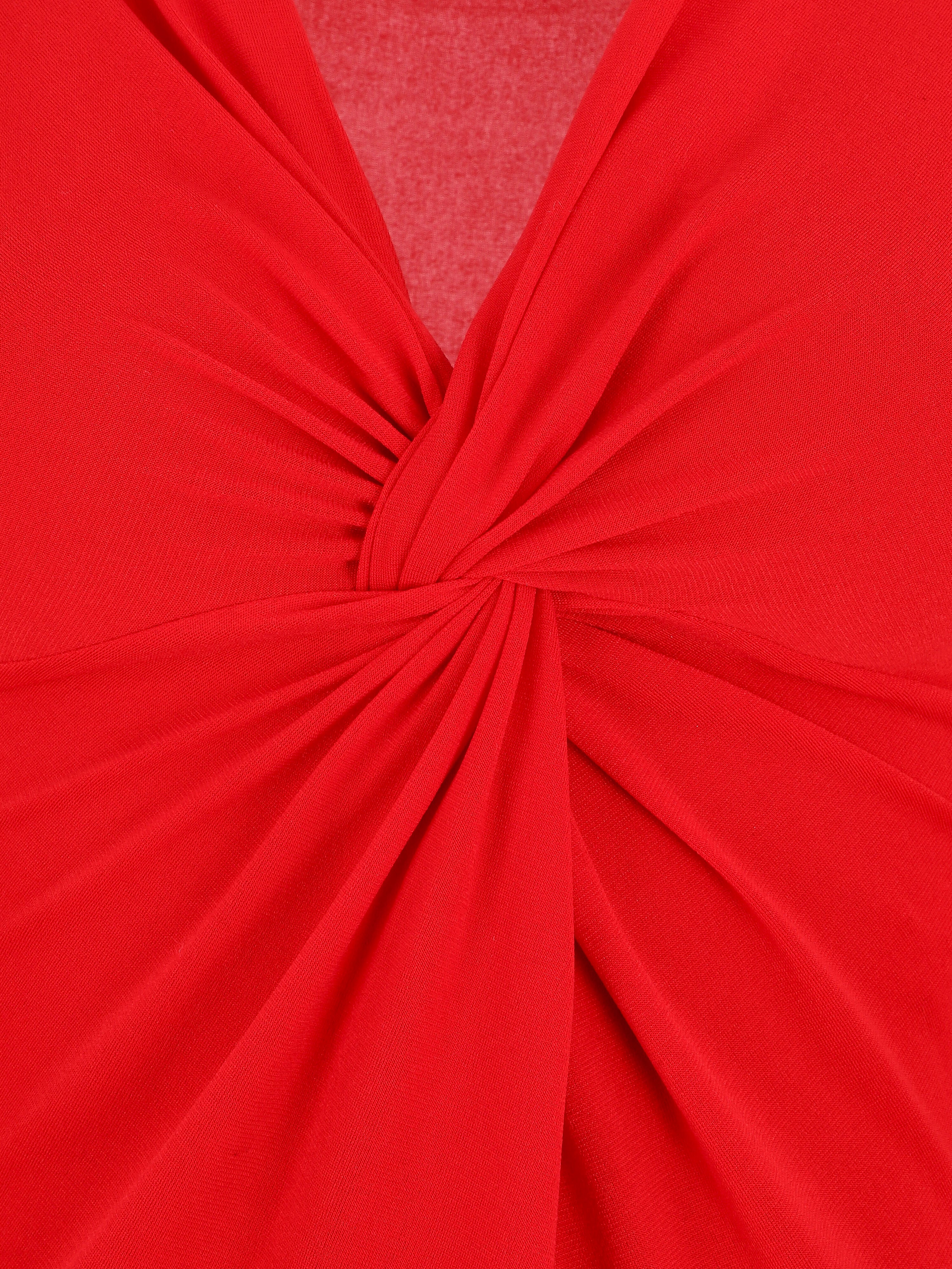 Effen body met V-hals - rood - Image 3