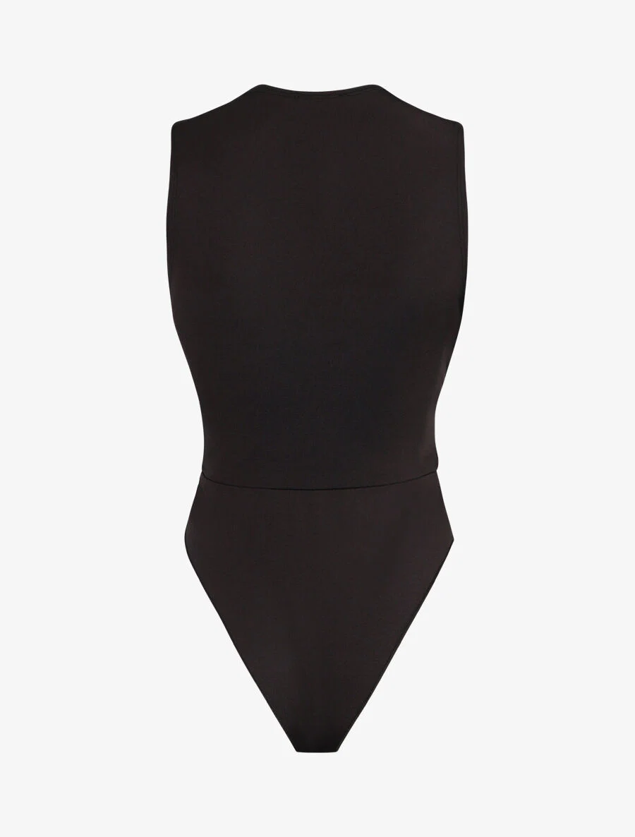 Effen body met wikkelhals - zwart - Image 2