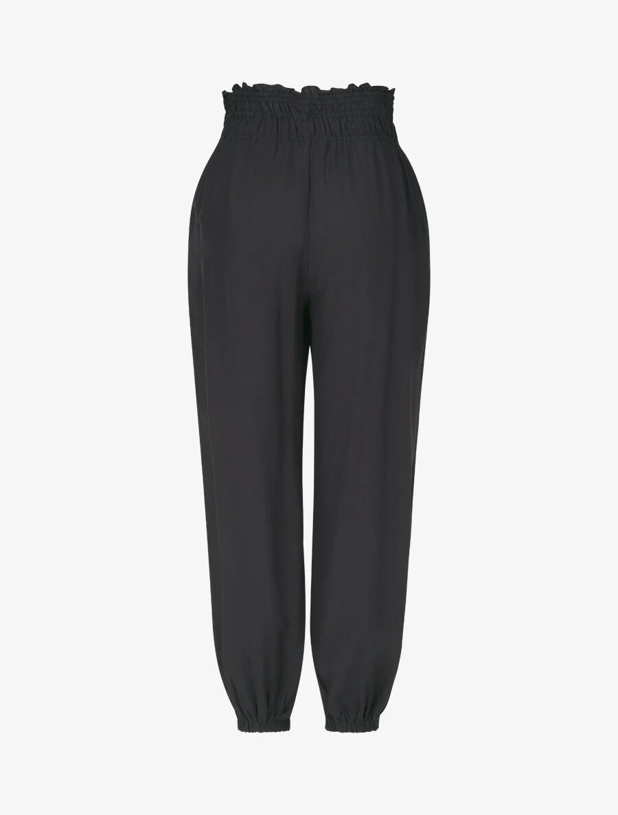 Effen broek met elastische randen en sierknopen - Marineblauw - Image 2