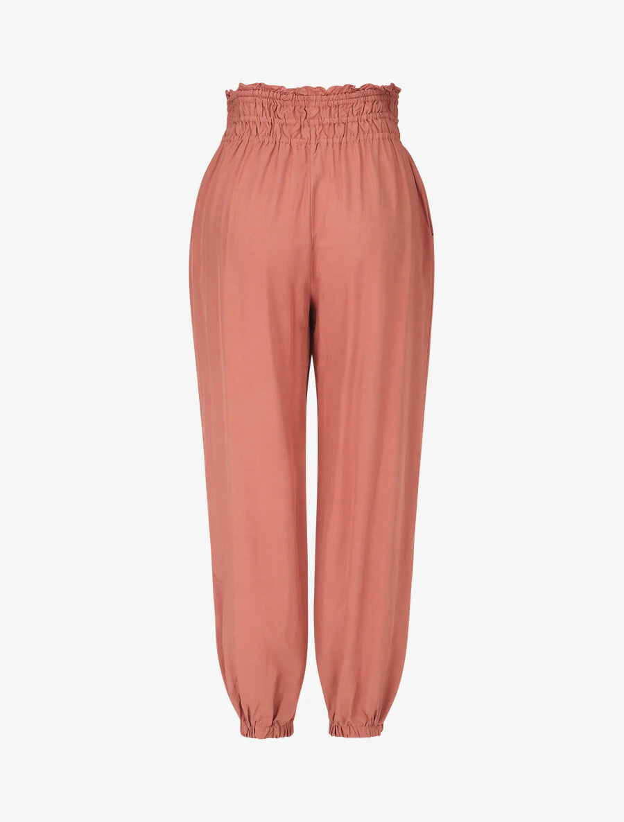 Effen broek met elastische randen en sierknopen - Koraal - Image 2