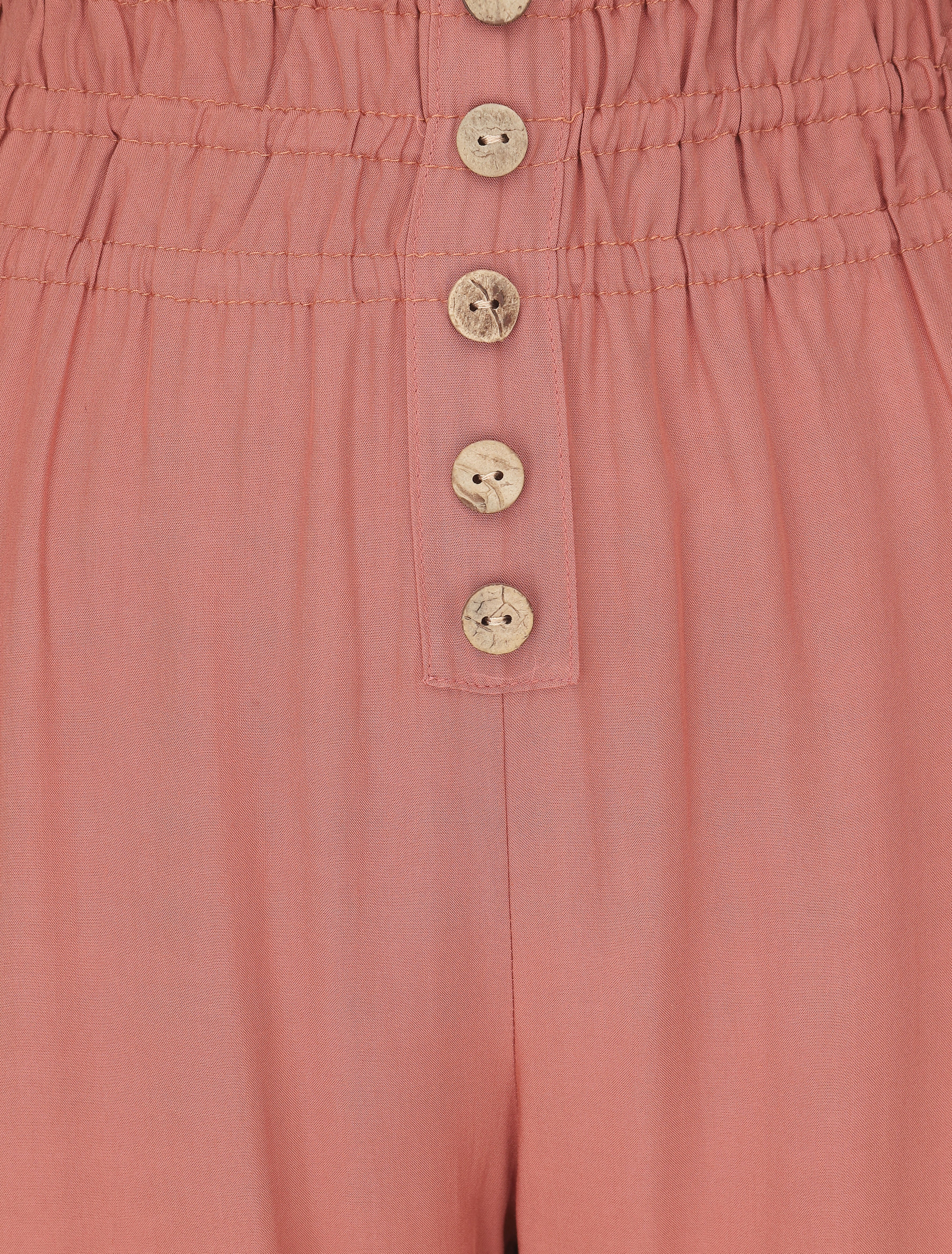 Effen broek met elastische randen en sierknopen - Koraal - Image 3
