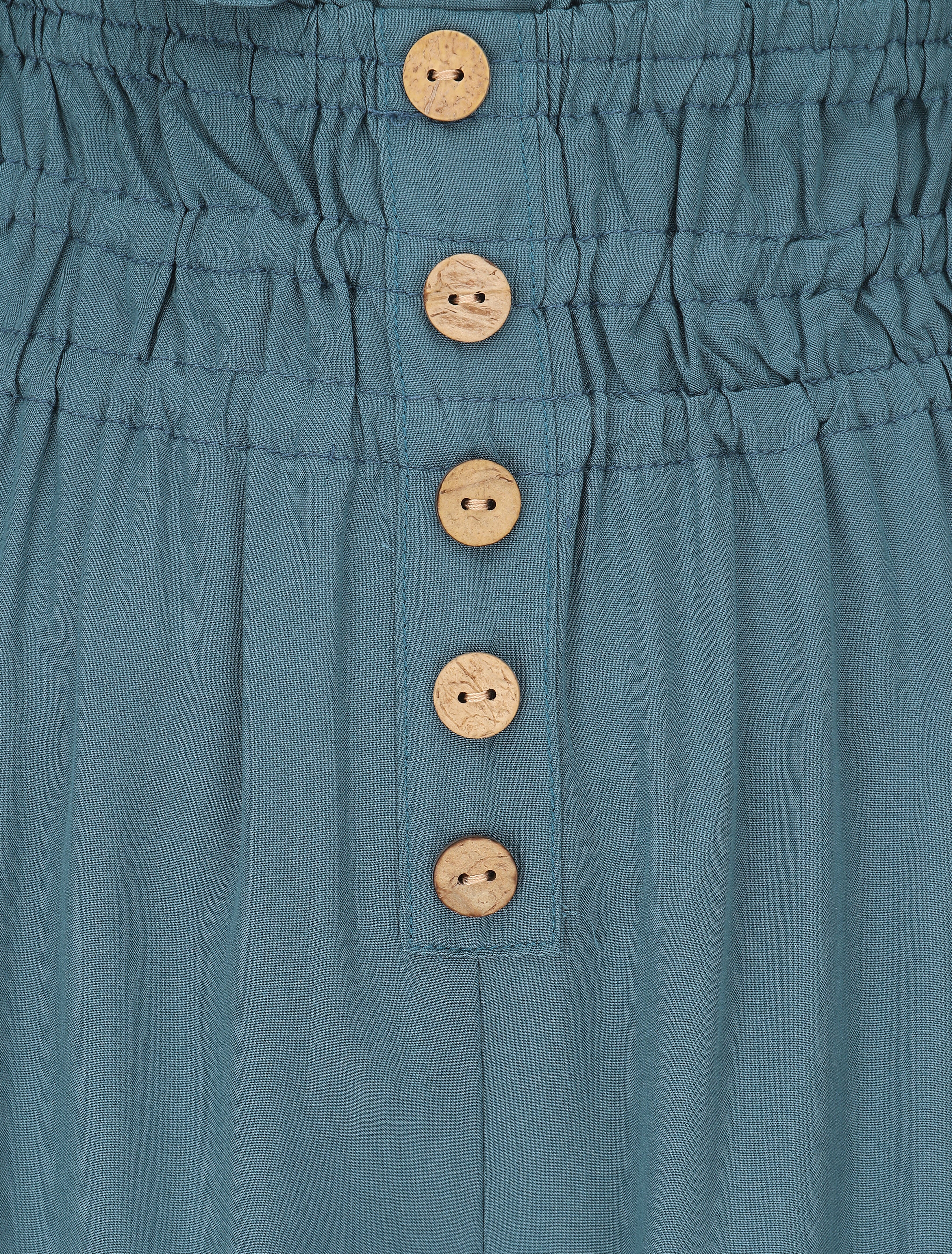 Effen broek met elastische randen en sierknopen - Blauwgroen - Image 3