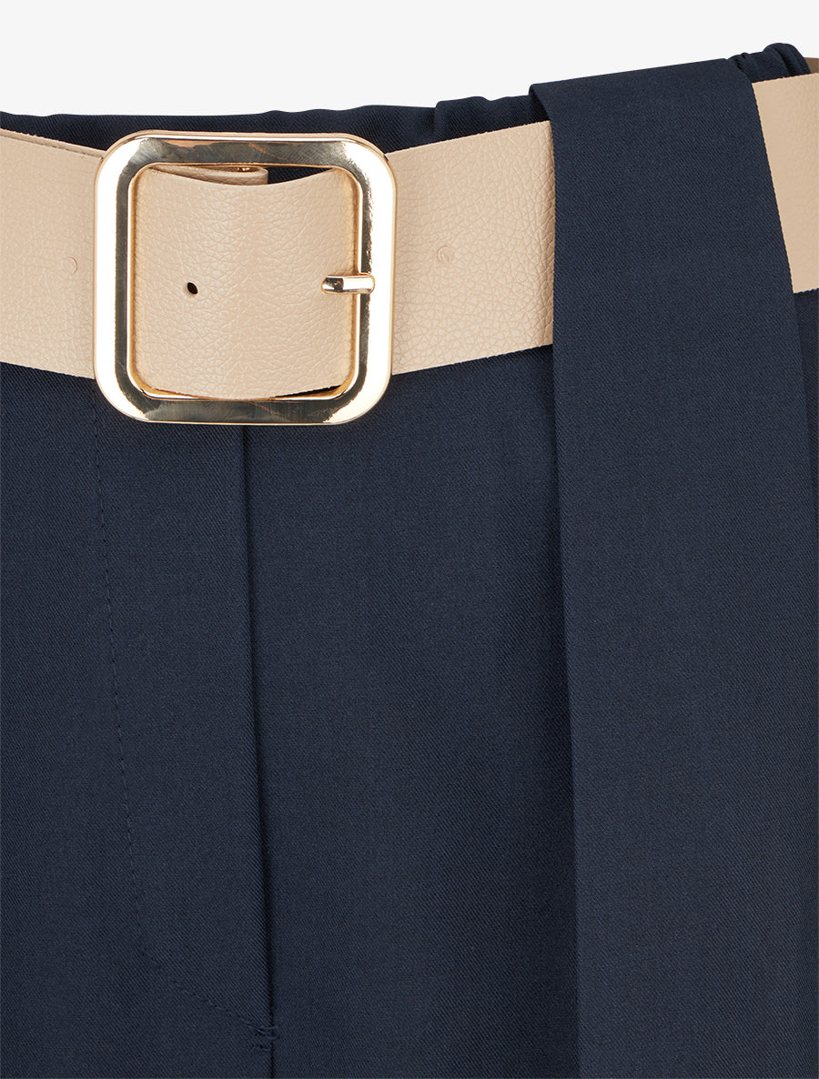 Effen broek met gestileerde riemlus - Marine - Image 3