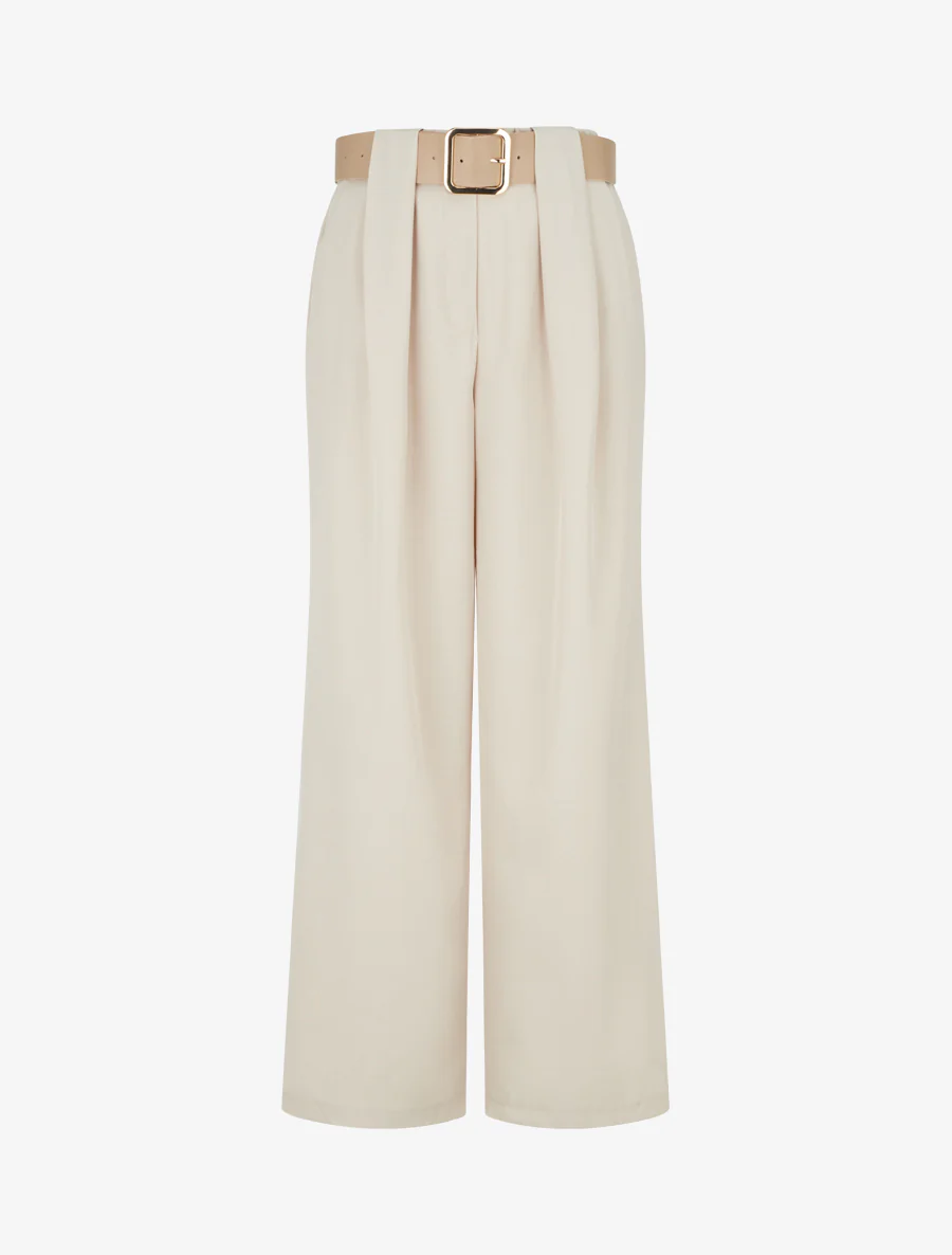 Effen broek met gestileerde riemlus - Beige