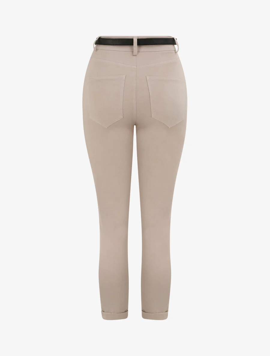 Effen broek met omgeslagen randen - Beige - Image 2