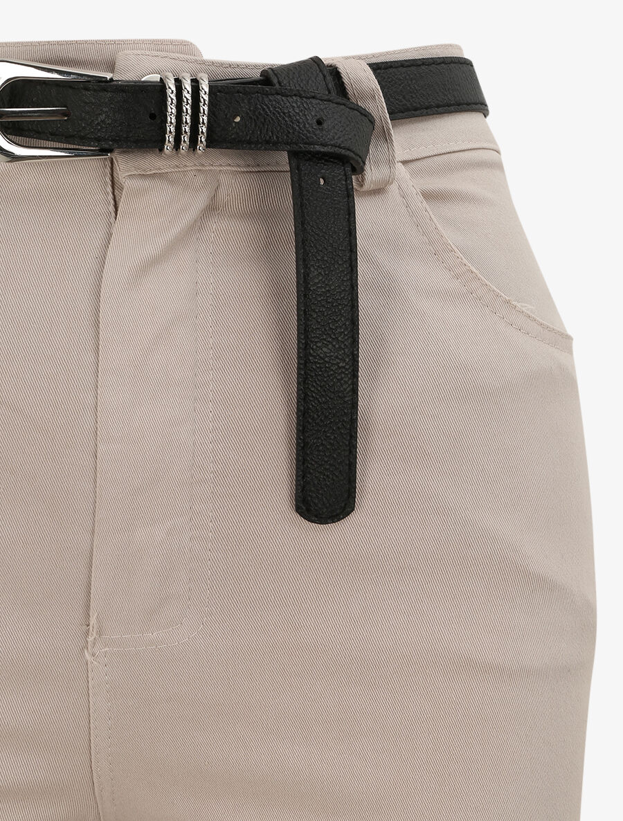 Effen broek met omgeslagen randen - Beige - Image 3