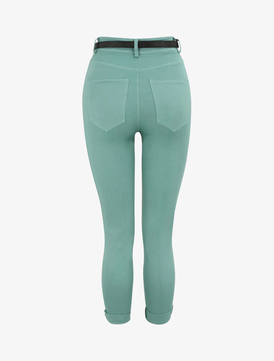Effen broek met omgeslagen randen - Watergroen - Image 2