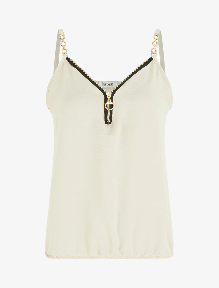 Effen caraco met V-hals en ritssluiting - Beige