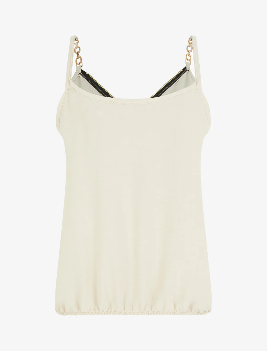 Effen caraco met V-hals en ritssluiting - Beige - Image 2