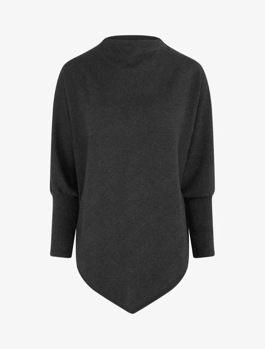 Effen dunne poncho met lange mouwen - Zwart