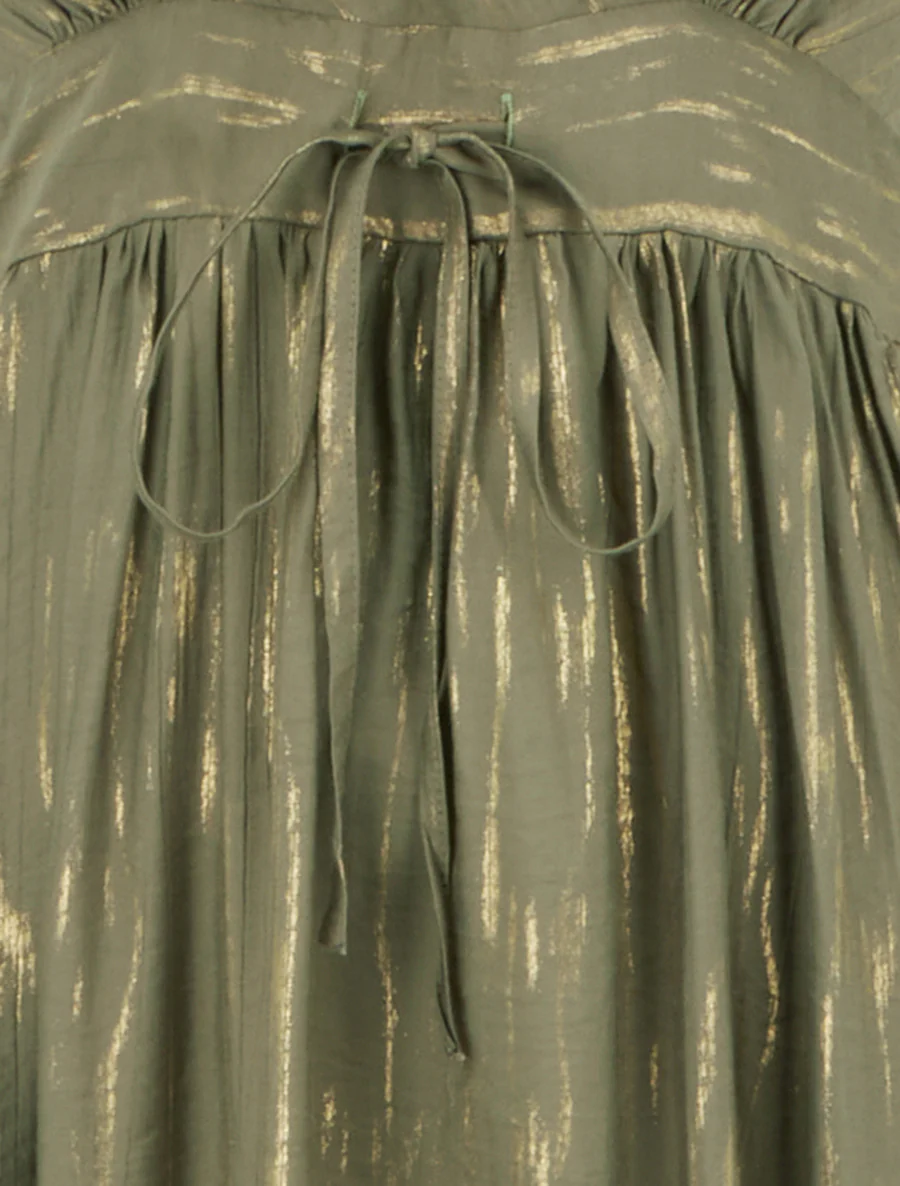 Effen elastische jurk met glinsterend detail - Kaki - Image 3