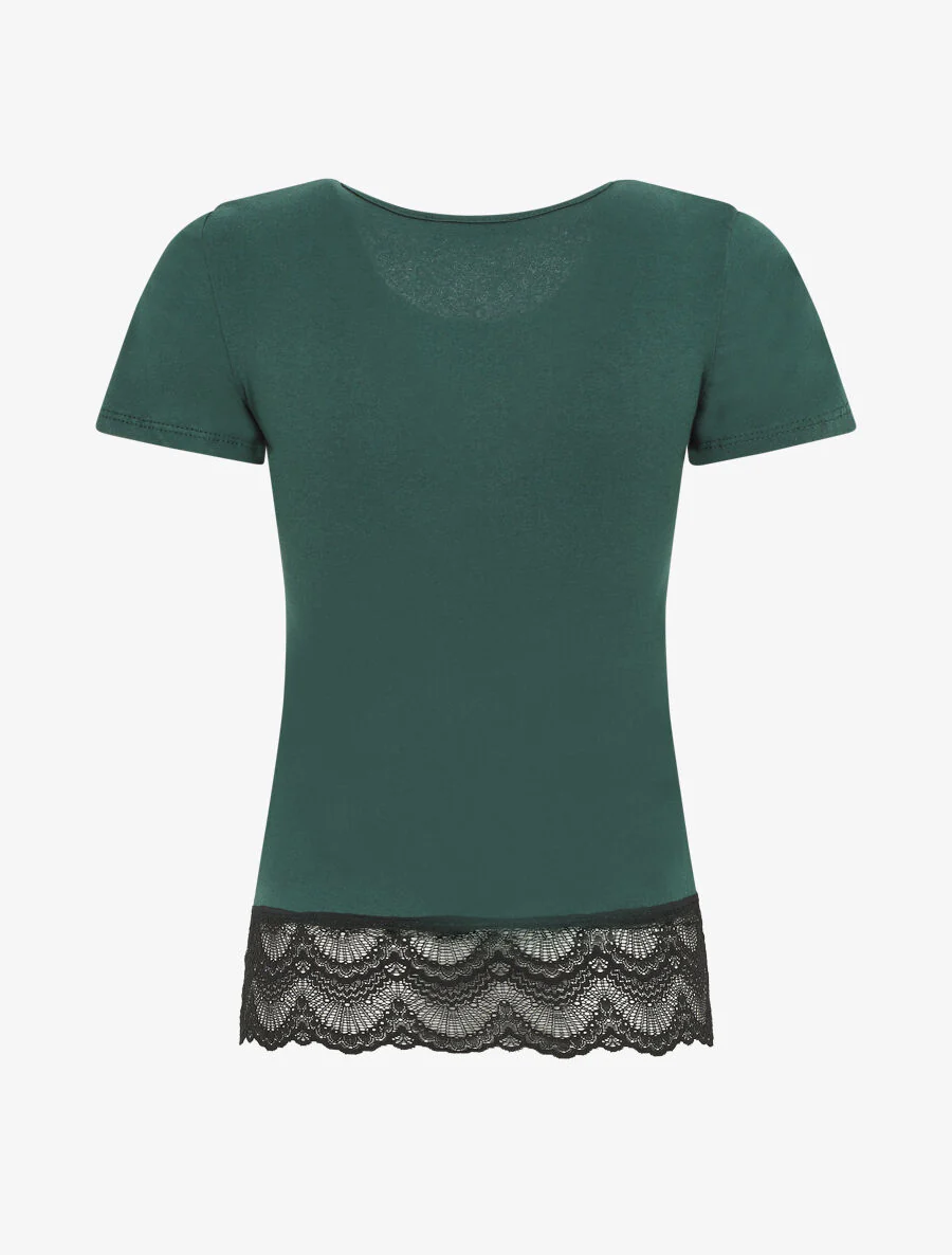 Effen en kanten T-shirt - Dennengroen - Image 2