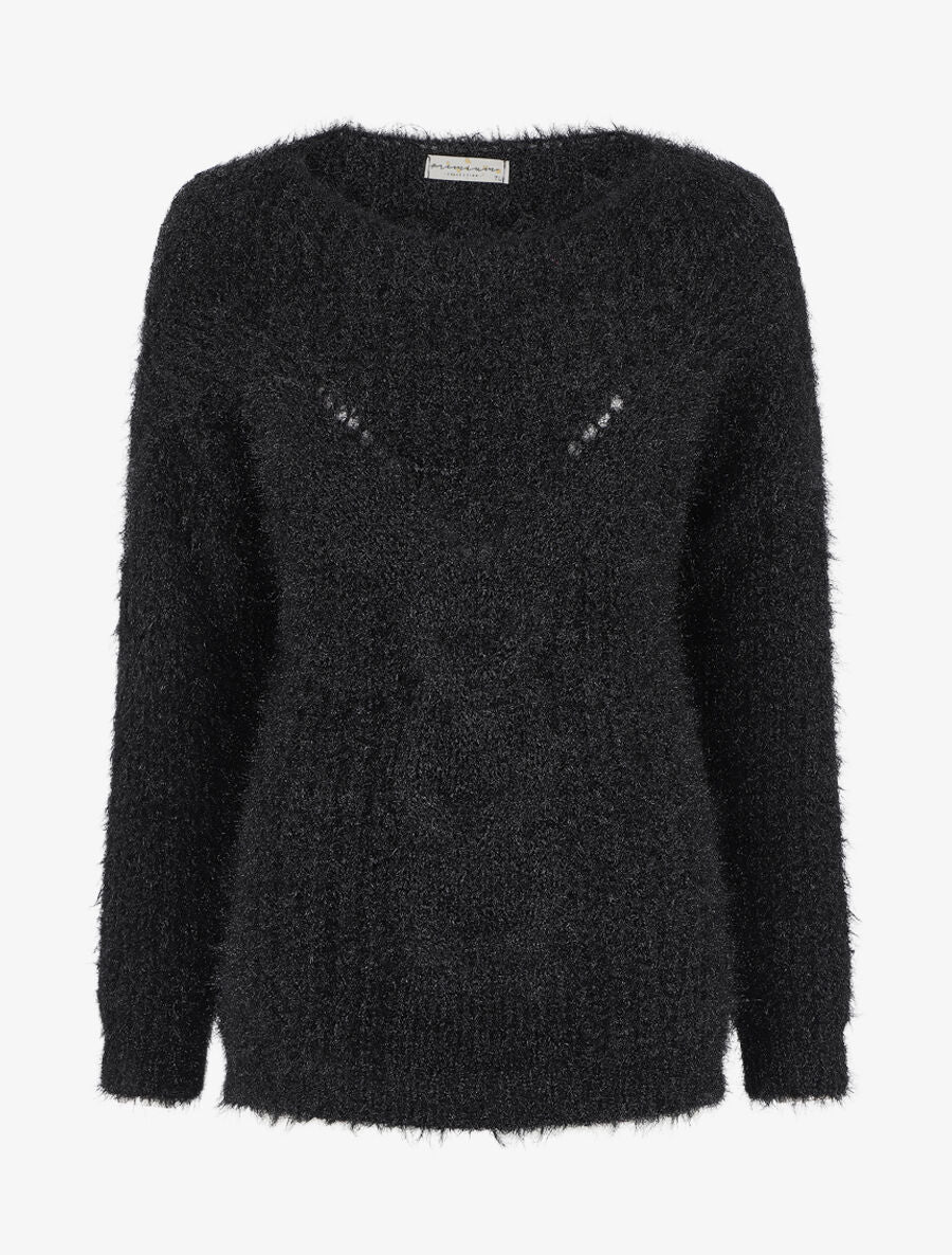 Effen. fluffy trui - zwart