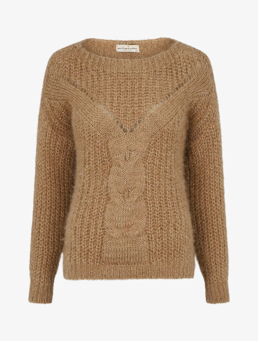 Effen. fluffy trui - Kameel