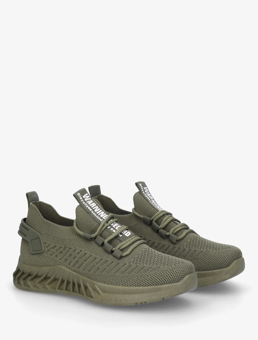Effen gebreide sneakers met gestileerde zool - Kaki - Image 4
