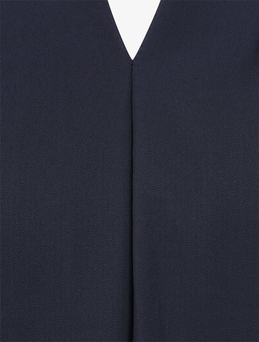Effen gedrapeerde blouse met lange mouwen - Marineblauw - Image 3