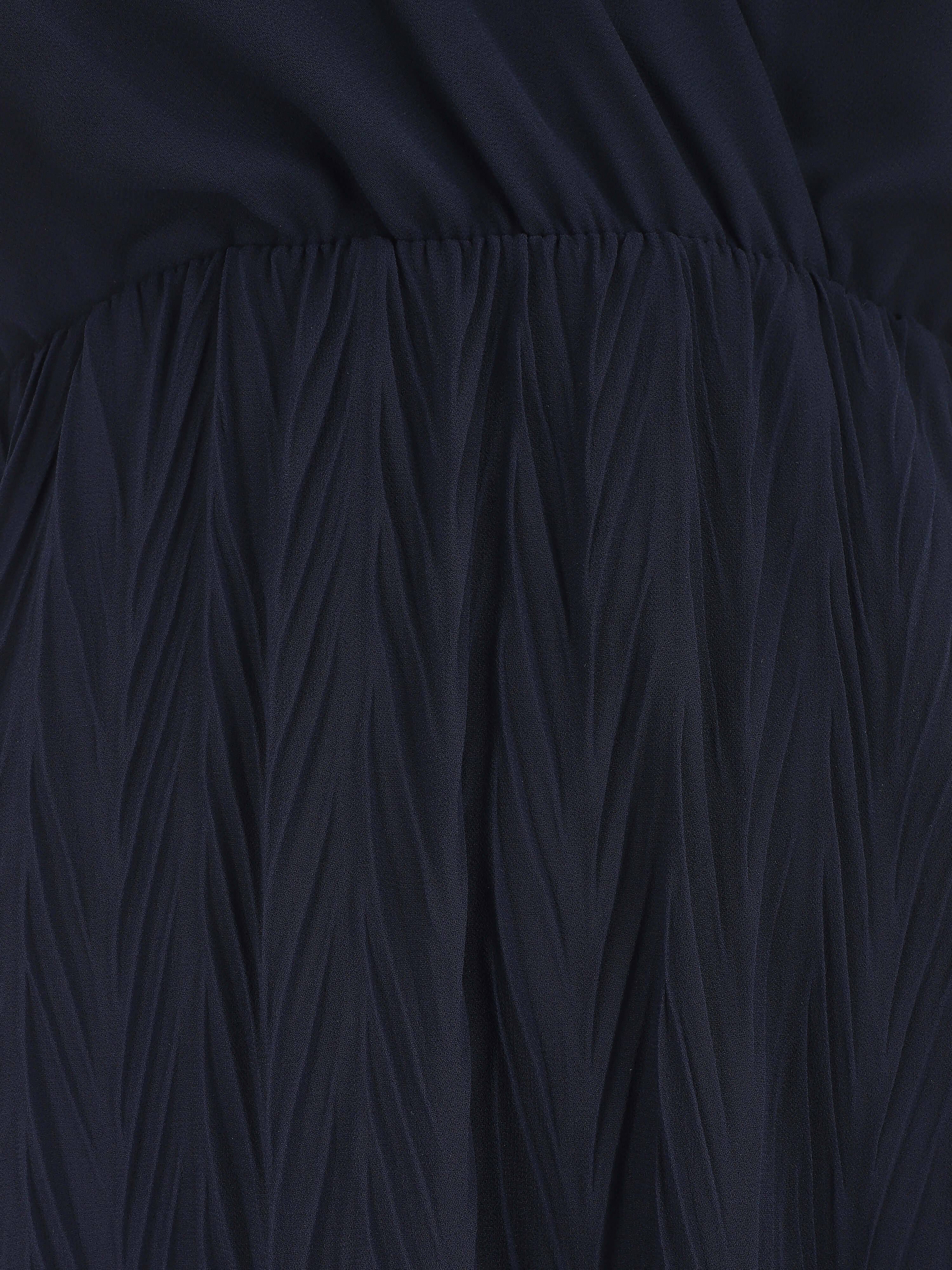 Effen. geplooide lange jurk met wikkelhals - Marineblauw - Image 3