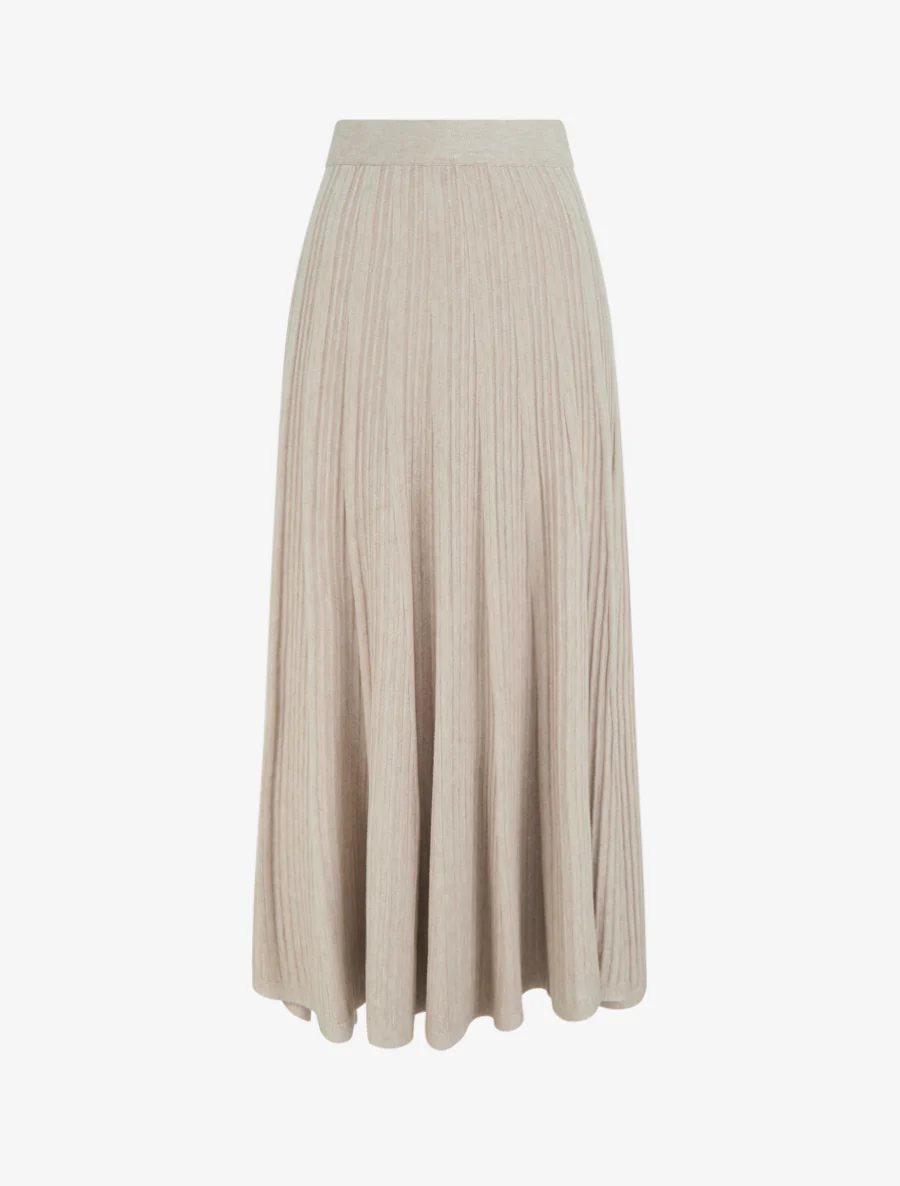 Effen geplooide lange rok - Beige