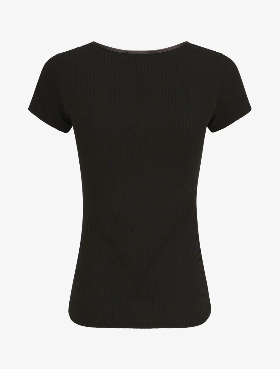 Effen geribbeld T-shirt - Zwart - Image 2