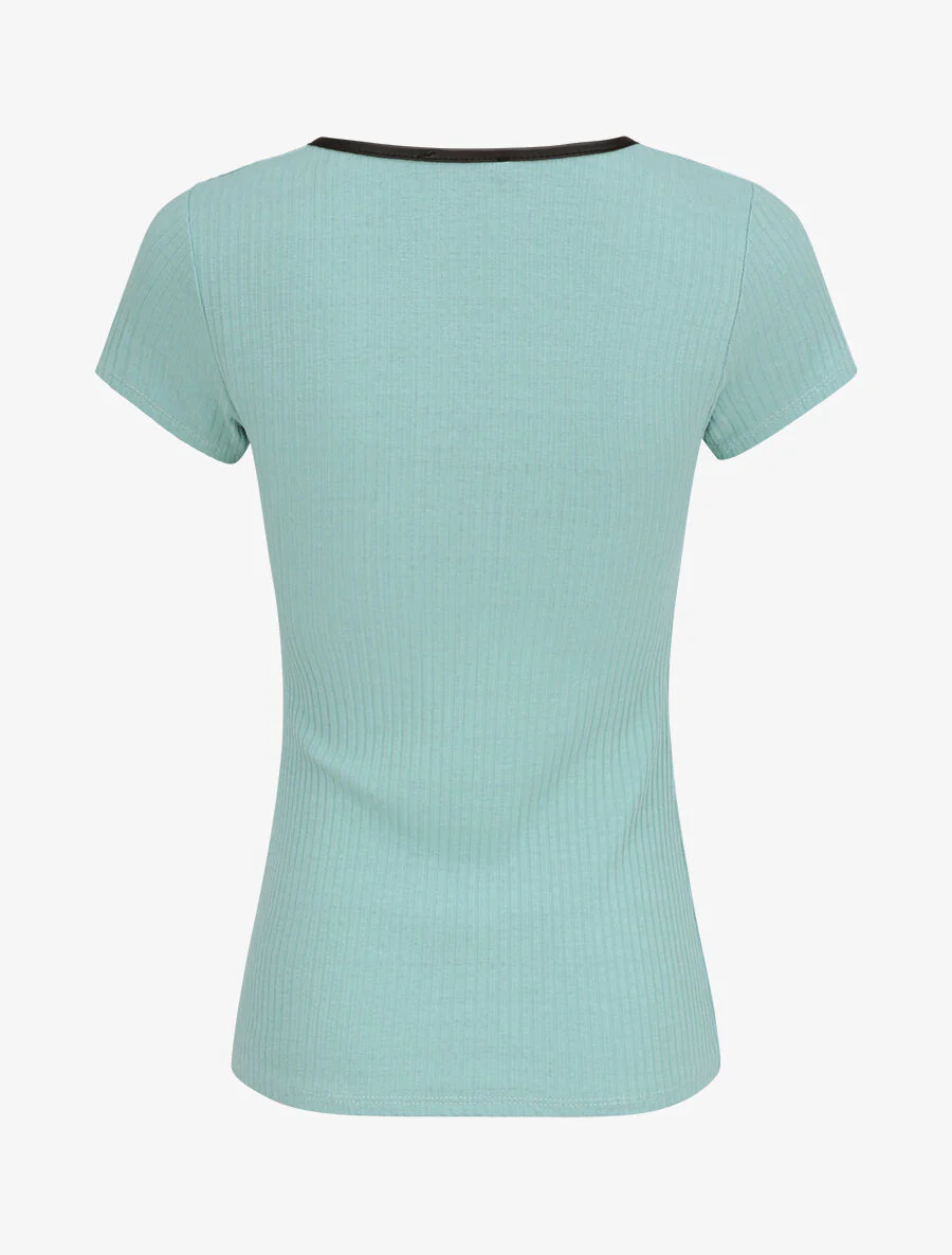 Effen geribbeld T-shirt - Lichtblauw - Image 3