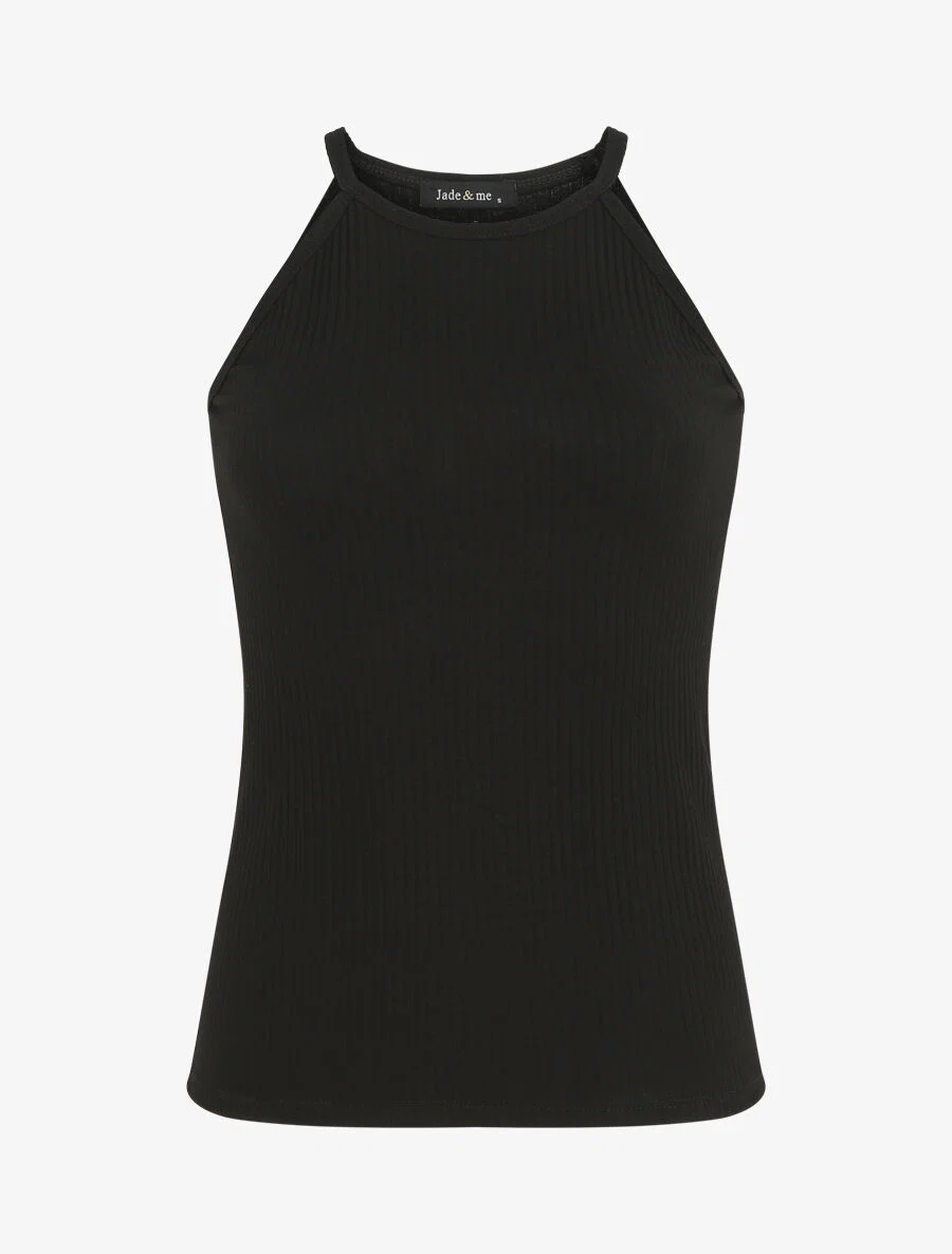 Effen geribbelde tanktop - Zwart