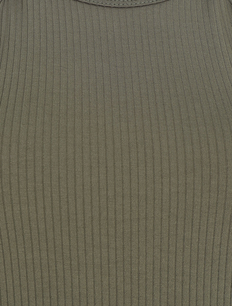 Effen geribbelde tanktop - Khaki - Image 3