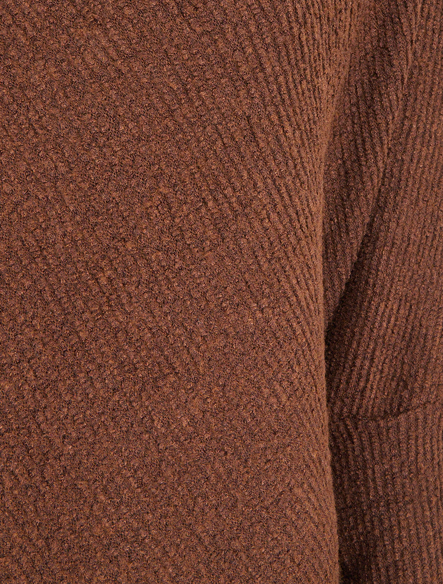 Effen gestructureerde poncho met lange mouwen - Bruin - Image 3